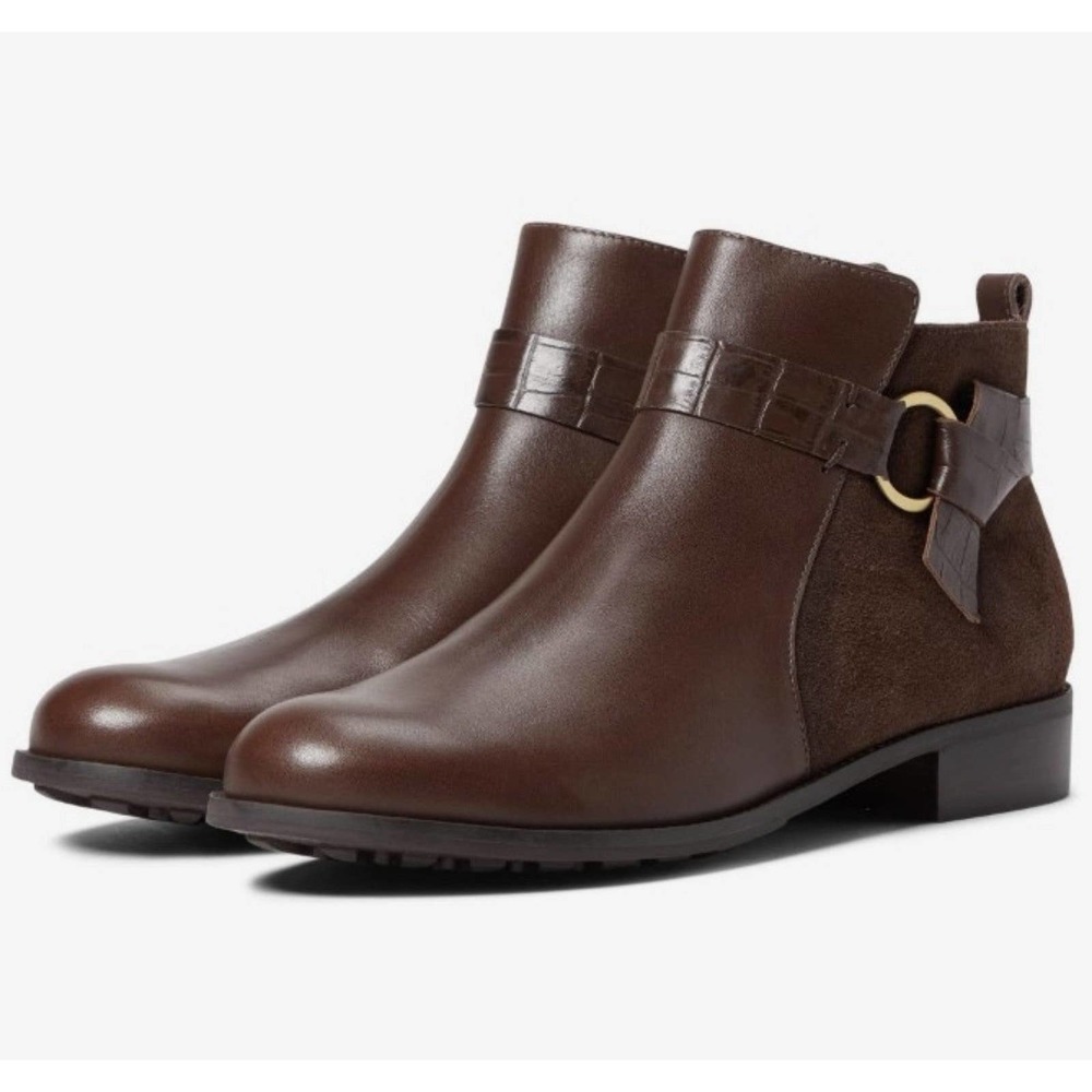 Walking cradles Kobe leather ankle bootie brown 4.5 crocodile strap